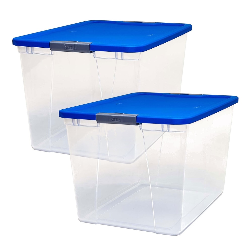  HOMZ 18 Gallon Medium Standard Stackable Plastic Storage  Container Bin with Secure Snap Lid for Home Organization, Blue, 4 Pack