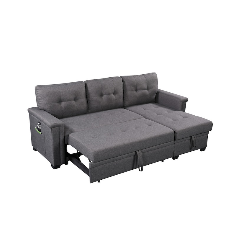 Ruben 84 Inch Reversible Sleeper Sectional Sofa, Storage Chaise, Dark Gray