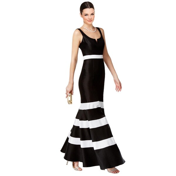 black and white striped evening dress