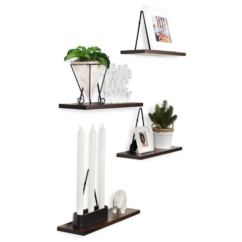 Rustic State Wall Mount Floating Shelves Wood with Triangle Bracket - Pack of 4