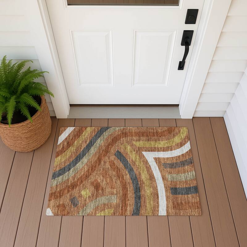Machine Washable Indoor/ Outdoor Modern Jalen Chantille Rug - Terracotta - 1'8" x 2'6"