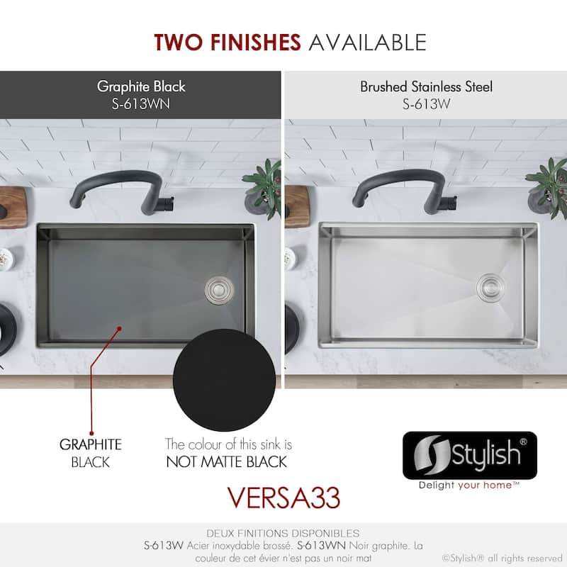 Versa33 Undermount 33" Single Bowl Stainless Steel Kitchen Sink - 33" x 19" x 10"