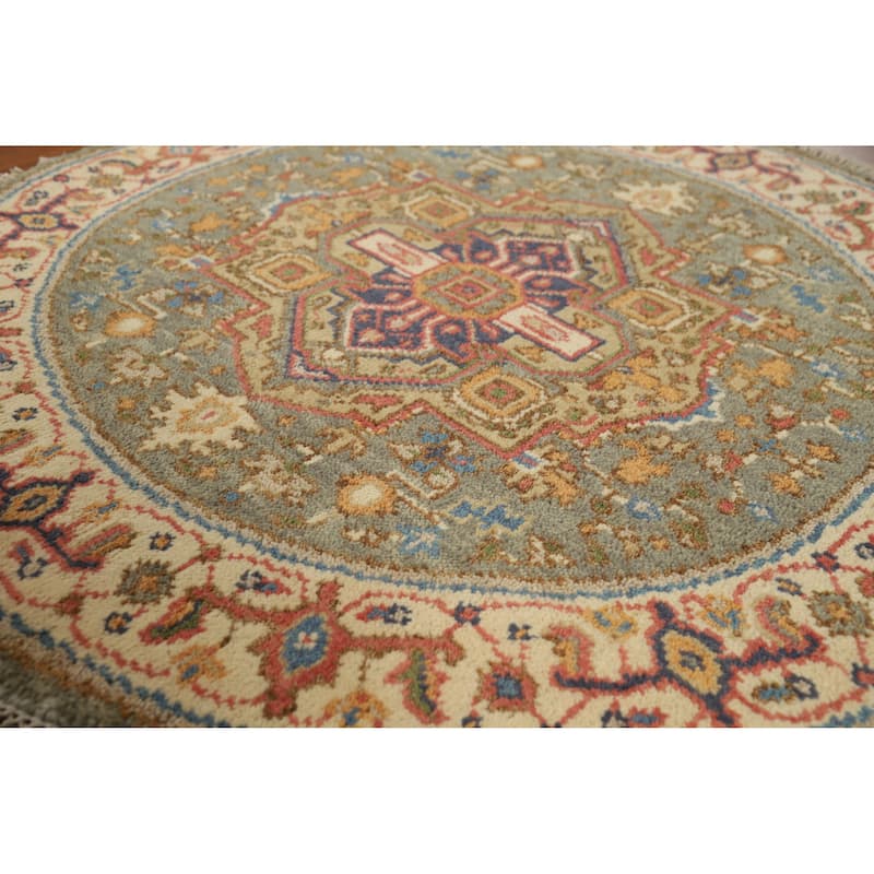 Medallion Heriz Serapi Indian Round Rug Handmade Bedroom Wool Carpet - 4'0" x 3'11"