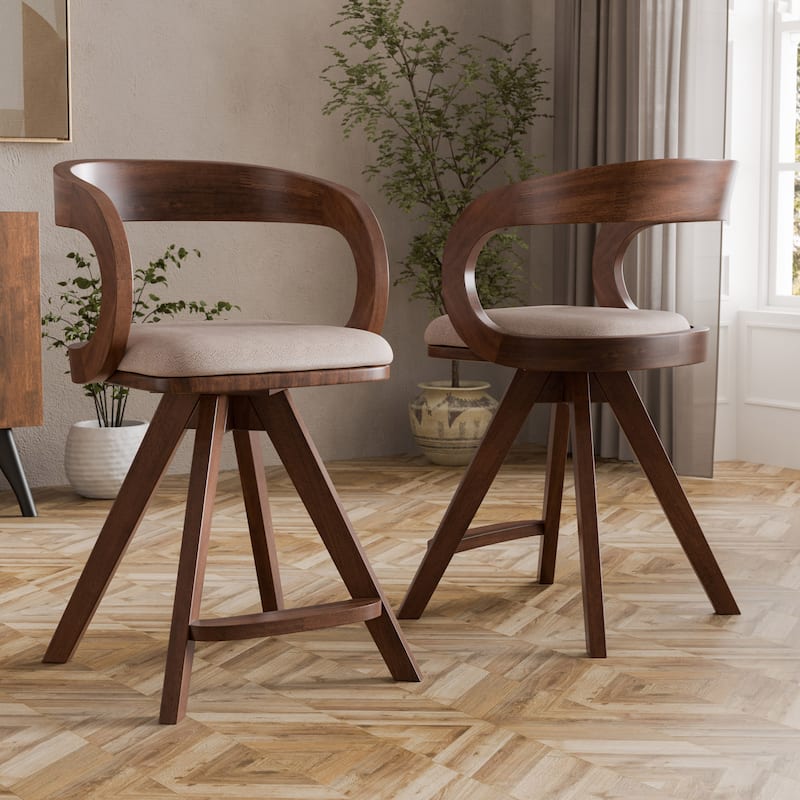 Furniture of America Abigail IX Mid-century Modern Handcrafted Rubberwood Counter Height Dining Chairs (Set of 2) - Rich Walnut