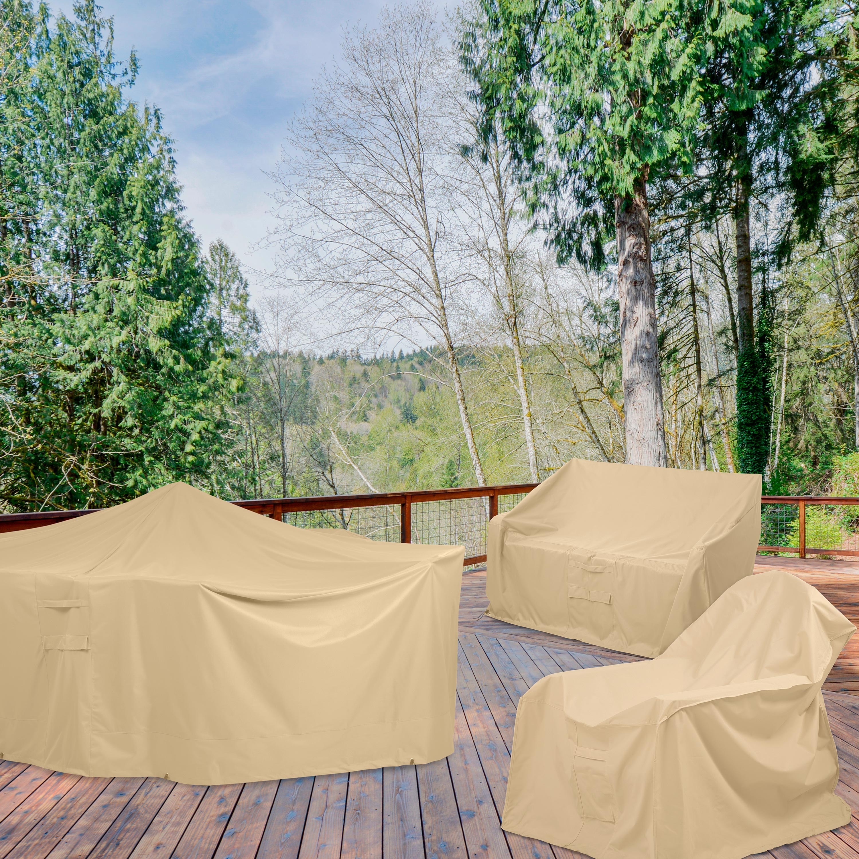 Deluxe Large Round Table and Chairs Cover - Tan