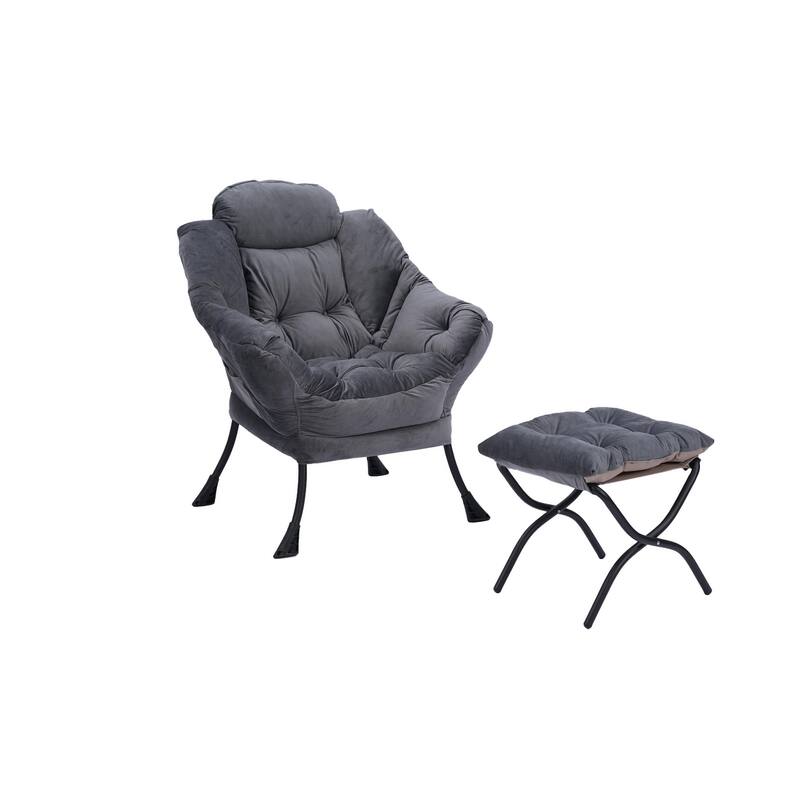Living Room Chairs Modern Cotton Fabric Lazy Chair,Single Steel Frame Leisure Sofa Chair with Armrests and A Side Pocket