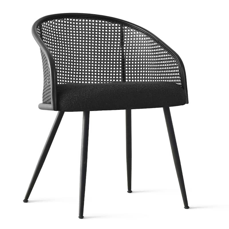 19" Seat Height Rattan Boucle Dining Armchair(Set of 2)
