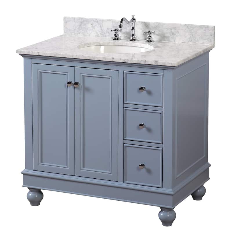 KitchenBathCollection Bella 36" Bathroom Vanity with Carrara Marble Top
