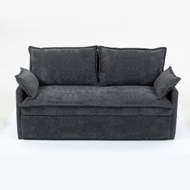 59.5" Ergonomic Sofa Bed with Storage & Charging - Supportive Chenille Convertible Sleeper, 800lb Capacity