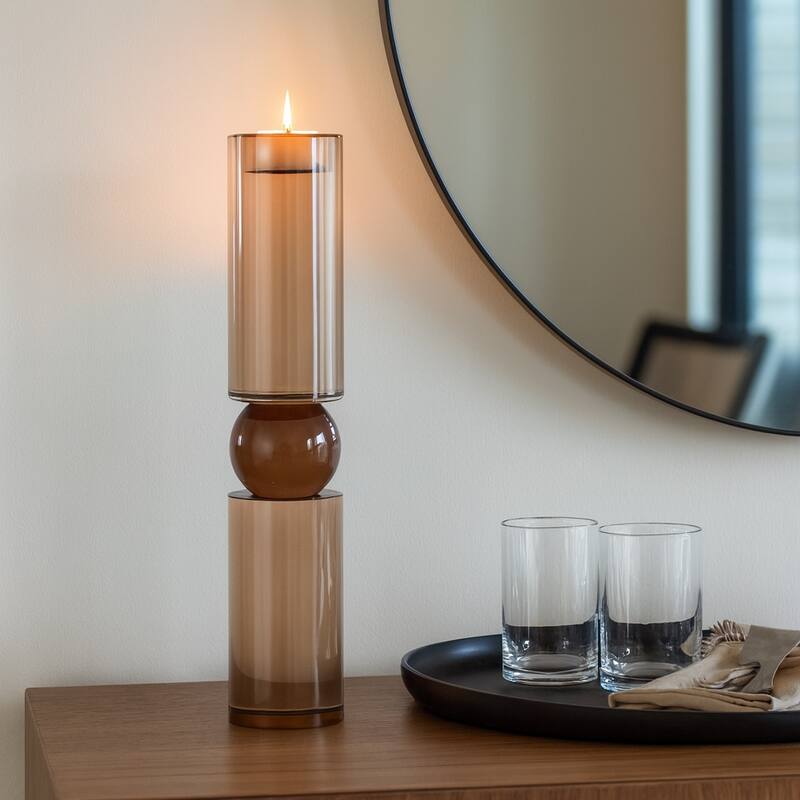 Candle Holder - Crystal Modern Cylinder Taper - Bronze/ Copper - 15.0"