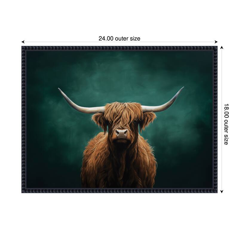Kate and Laurel Highland Cow on Tonal Teal Green Abstract by The Creative Bunch Studio Framed Canvas Wall Art Print