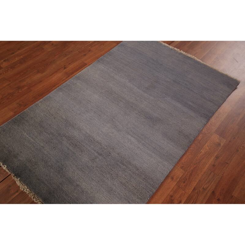 Modern Gray Gabbeh Oriental Foyer Rug Hand-Knotted Wool Carpet - 3'2" x 4'10"