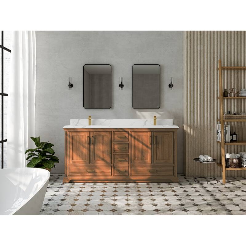 Willow Collections 72 in. W x 22 in. D Charlotte Teak Double Sink Bathroom Solid Teak Vanity with Countertop