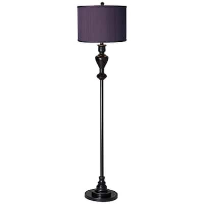 Traditional Floor Lamp Black Bronze Eggplant Drum Shade Living Room - 13" x 58"
