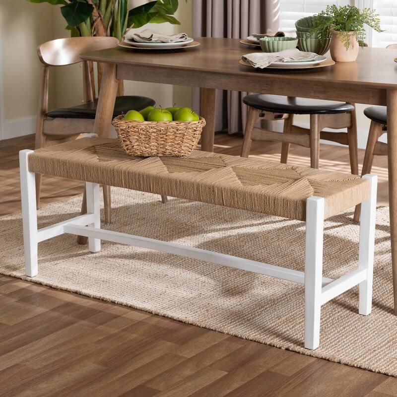 Prita Woven Paper Loom Bench with Mahogany Wood Frame - Handcrafted Accent Seating for Dining Room or Entryway