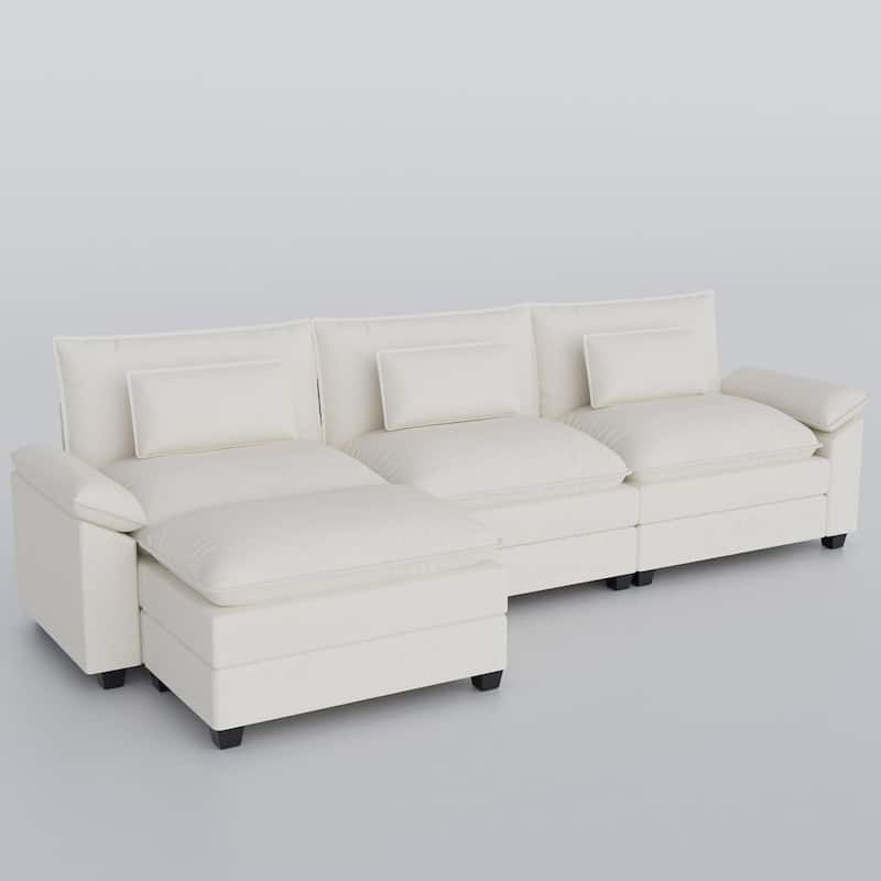 Kullavik Cloud Chenille L-Shaped Sofa, Modular Sectional Sofa with Ottoman, Throw Pillows and Double Layered Cushion