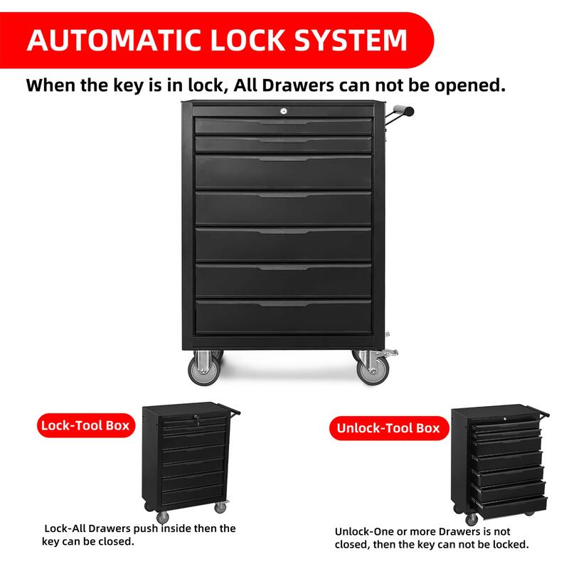 7 Drawer Metal Rolling Tool Cabinet with Wheels and Cylinder Locking