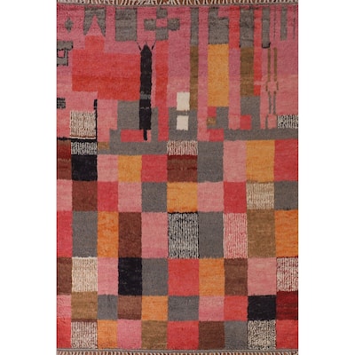Checkered Moroccan Oriental Area Rug Hand-Knotted Wool Carpet - 7'11" x 10'0"