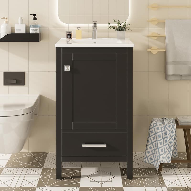 GDFStudio - Aurora Wood Bathroom Vanity Set with Ceramic Sink and Divided Drawers - 20" - Black