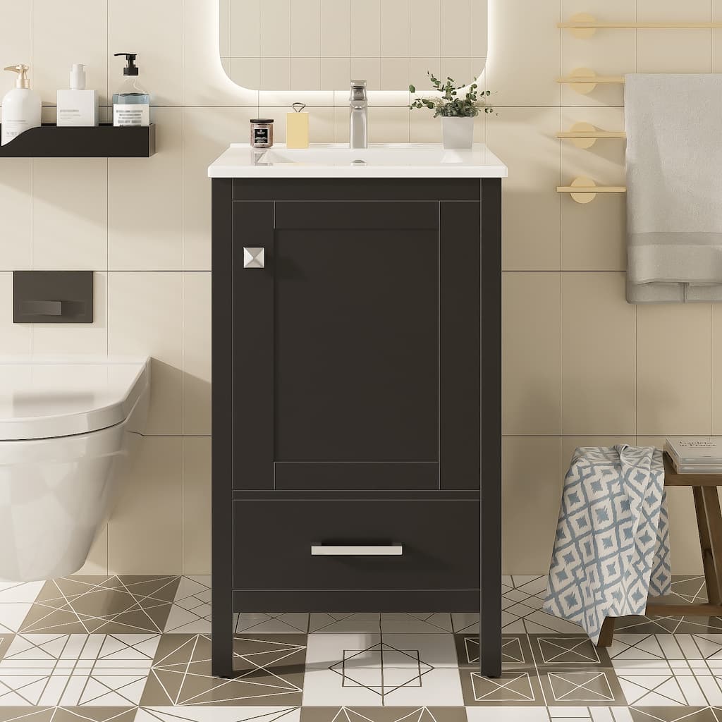 Roomfitters 20" Modern Bathroom Vanity with Ceramic Sink, Soft-Close Drawer and Door, Divider Drawer, Storage Rack