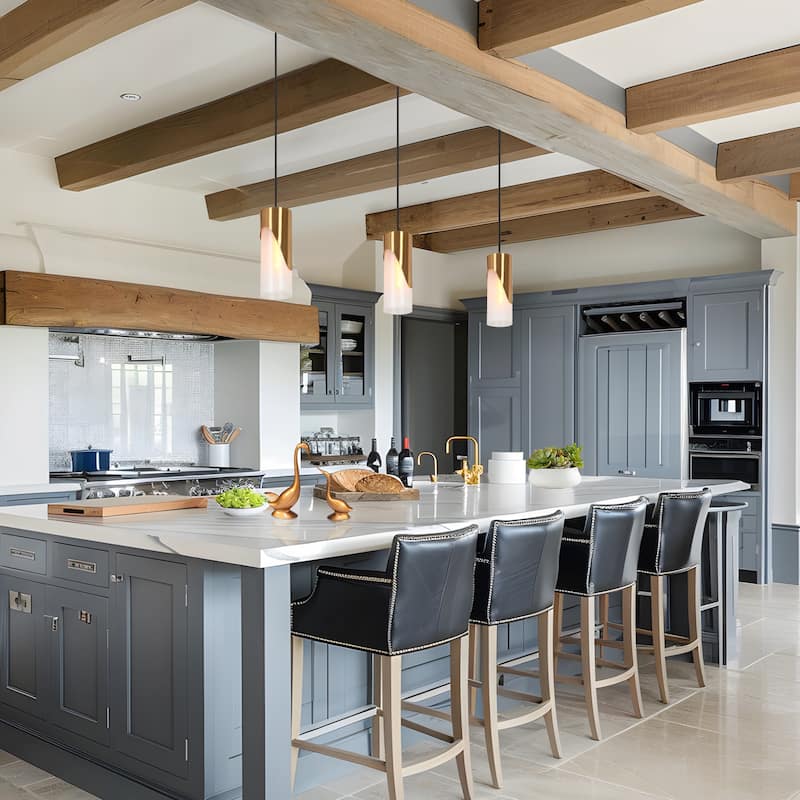 Ottilie Modern Farmhouse 1-Light Gold Cylinder Kitchen Island Pendant Light with Frosted Glass