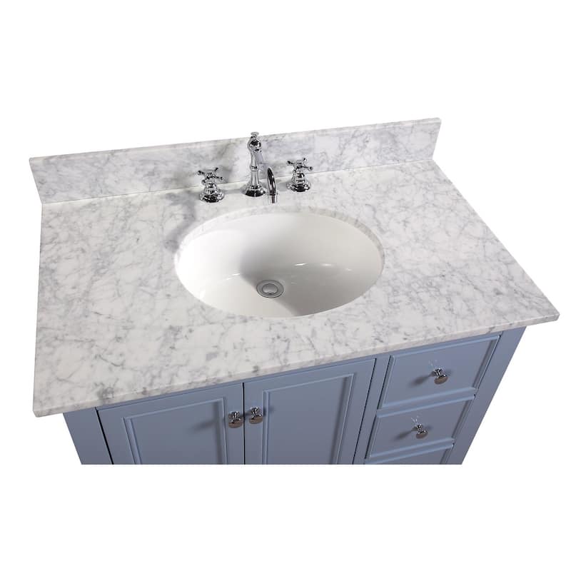 KitchenBathCollection Bella 36" Bathroom Vanity with Carrara Marble Top