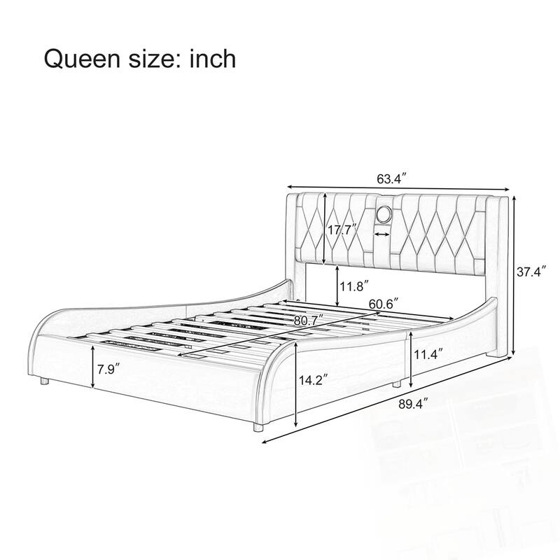 Luxurious Faux Leather Upholstered Platform Bed with Bluetooth Speakers and RGB LED Light