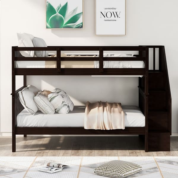 slide 2 of 11, Full-Over-Full Bunk Bed with Stairway, Storage and Guard Rail Espresso