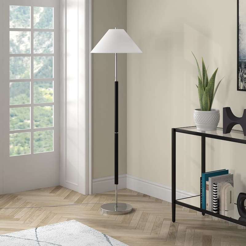 Simona 2-Light Floor Lamp with Fabric Shade - 18" Wide - Matte Black/Polished Nickel