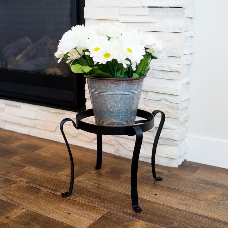 Achla Designs Medium Indoor Outdoor Patio Flowerpot Plant Stand, 12 Inch Tall, Black Powder Coat Finish