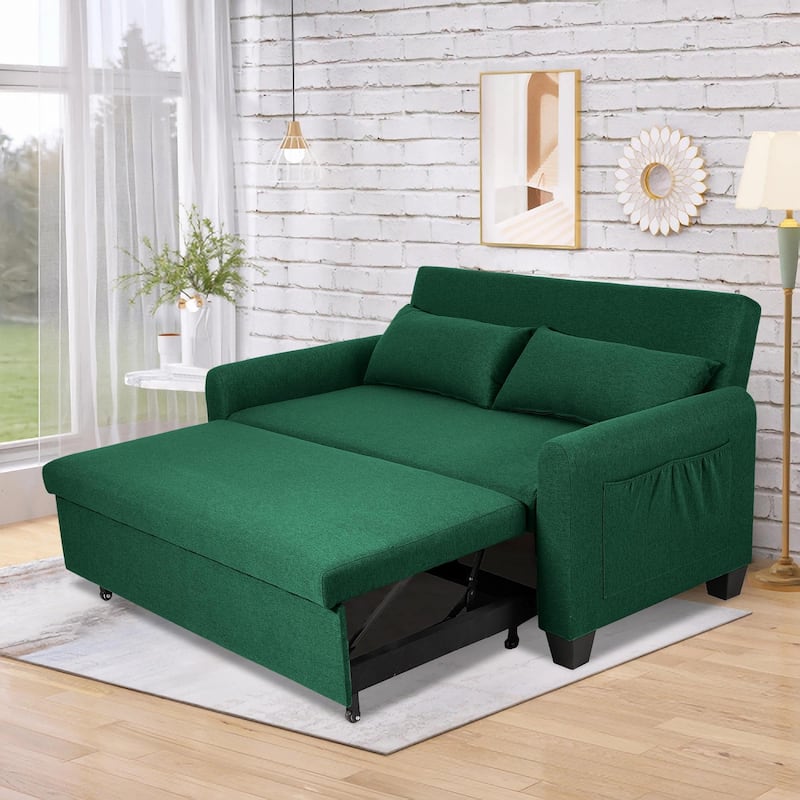 Convertible Sofa Bed Convertible Sofa Bed with Armrests, 2-Seater Sofa Couch for Living Room Bedroom - Green