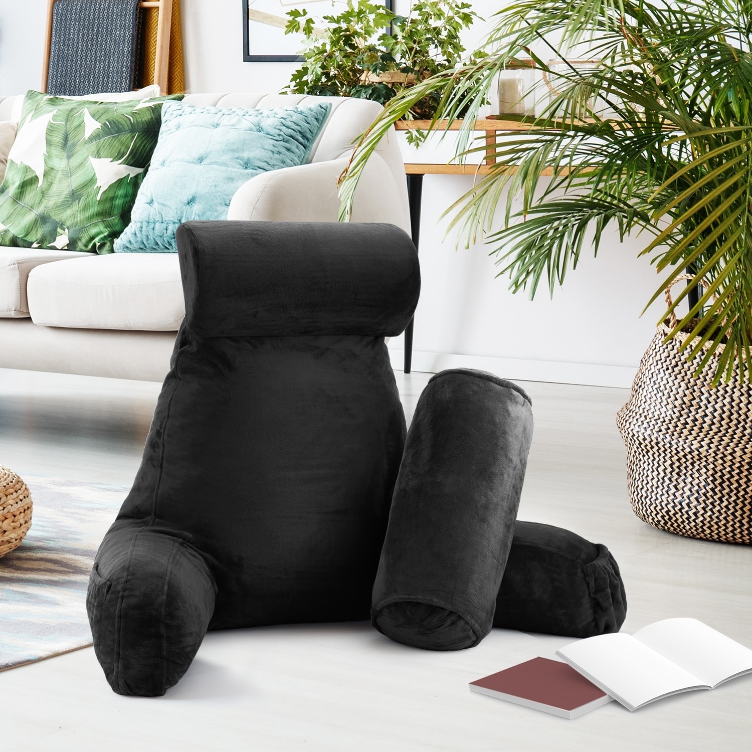 Nestl Memory Foam Reading Pillow with Backrest Arms and Pockets