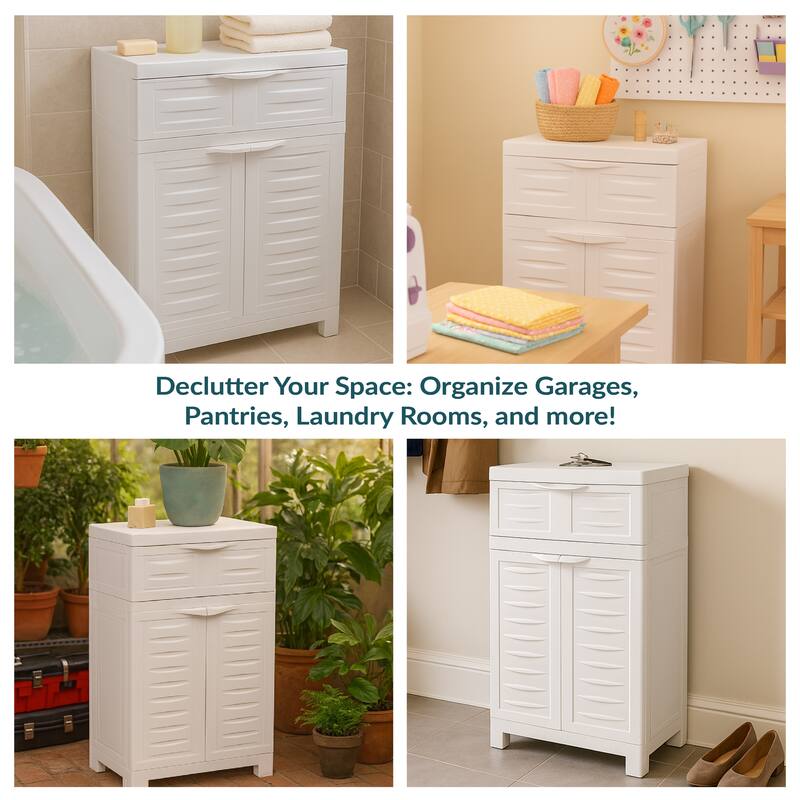 Plastic Storage Cabinet with Adjustable Shelf and Drawer