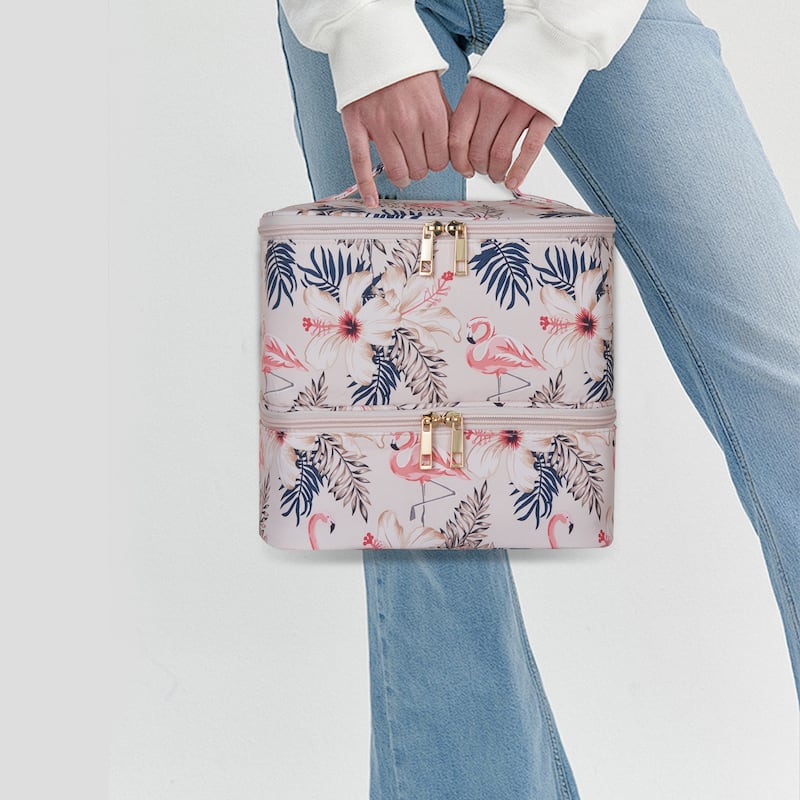 Double-Layer Nail Polish Organizer Bag, Holds 27 Bottles, Nail Tools & Dryer Storage Case with Adjustable Dividers