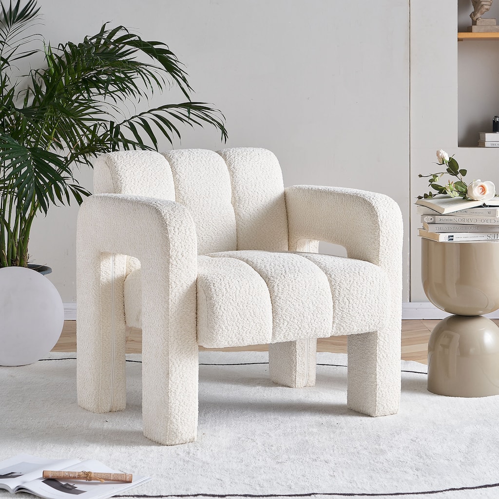 Boucle Upholstered Square Accent Chair, Ergonomic Lounge Reading Chair, Single Sofa Chair with Backrest & Armrest