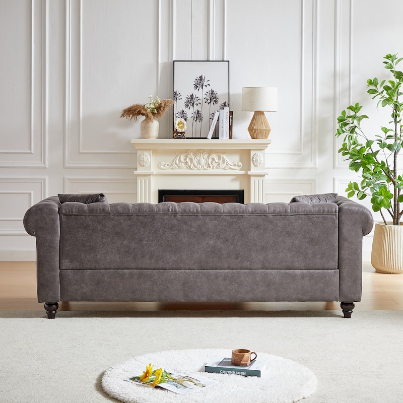 Chesterfield 3-Seater Sofa Couch with Tech Fabric, Rolled Arms, and Button Tufting for Living Room, Apartment