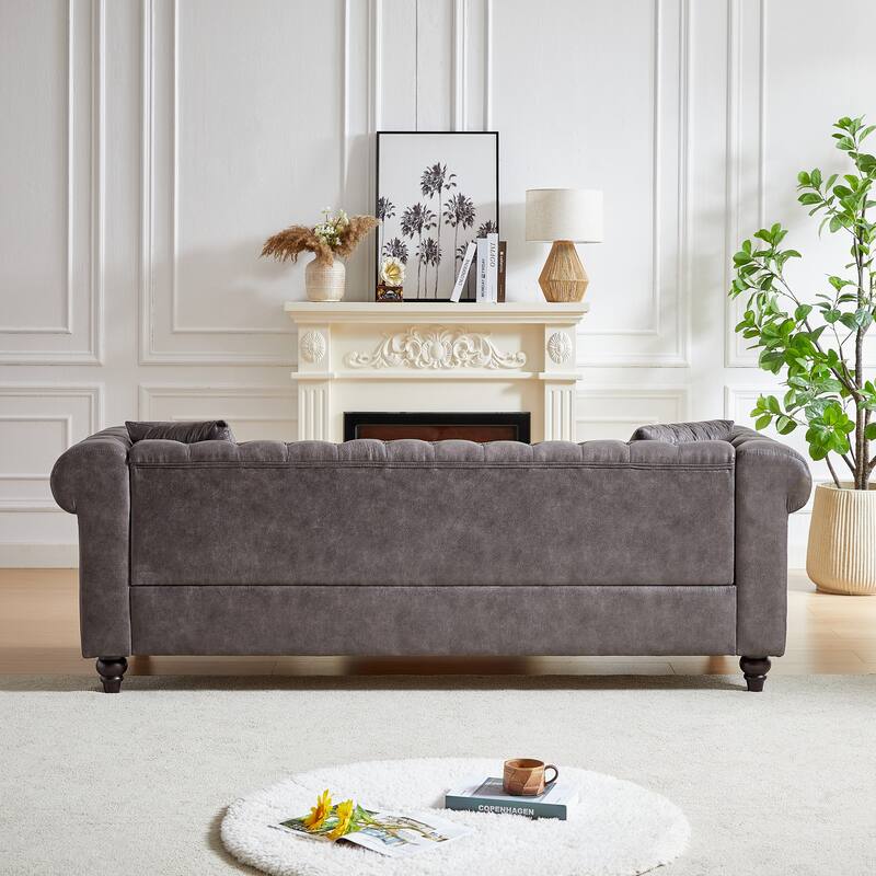 Grey Tech Fabric 3-seater Chesterfield Sofa
