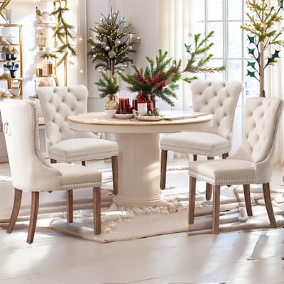 Dining Chairs Set of 4, Luxury Upholstered Velvet Kitchen Chairs Side Chair with Padded Seat Back and Solid Wood Legs