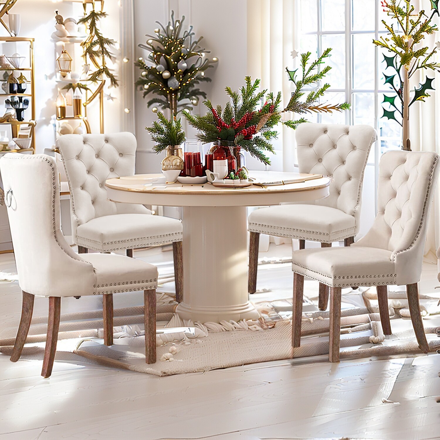 Dining Chairs Set of 4 Luxury Upholstered Velvet Kitchen Chairs Side Chair with Padded Seat Back and Solid Wood Legs