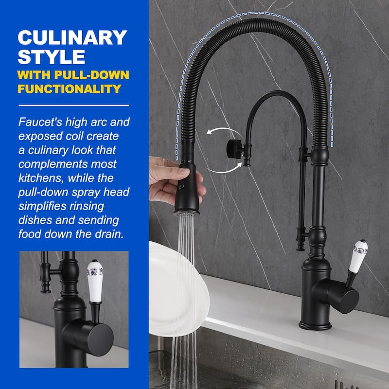 Single Handle High Arc Swiveling Dual-Mode Pull-Down Sprayer Kitchen Faucet In Matte Black