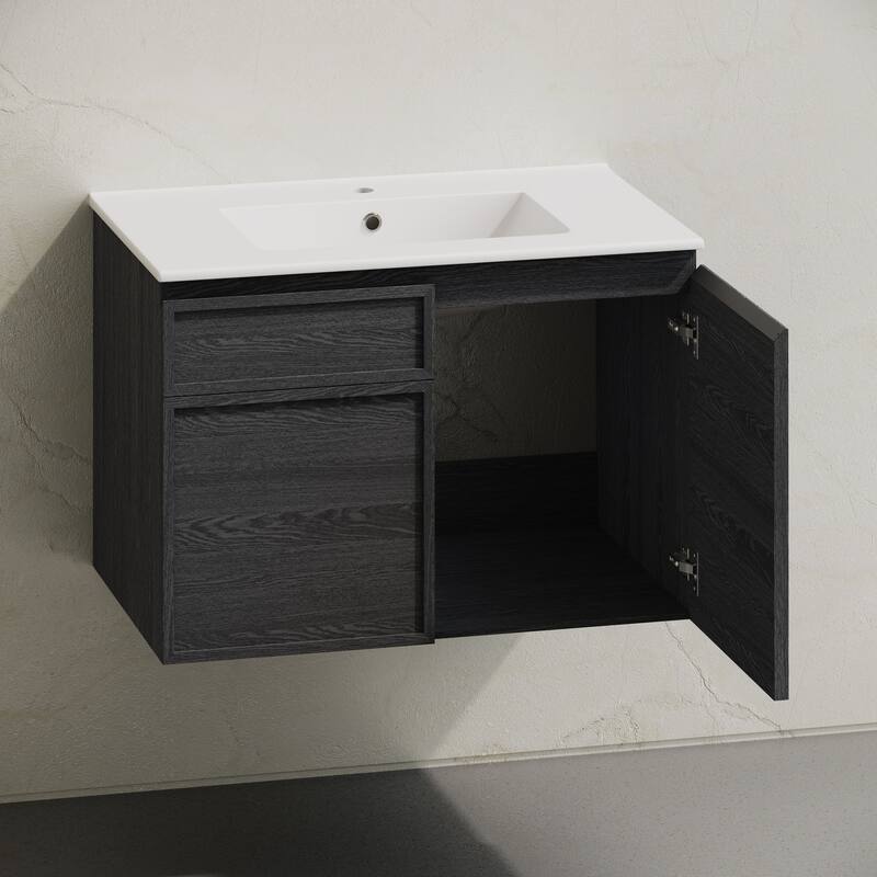 St. Tropez 30" Wall-Mounted Bathroom Vanity In Black Oak With Sink Top - 30