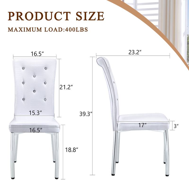 Set of 4, Retro alligator skin Upholstered dining chairs with Crystal buckle design and Faux Leather design