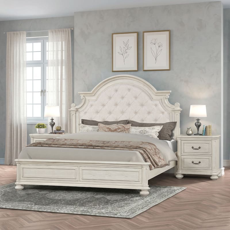 Roundhill Furniture Nelson French Traditional 3-Piece Bedroom Set, Antique White