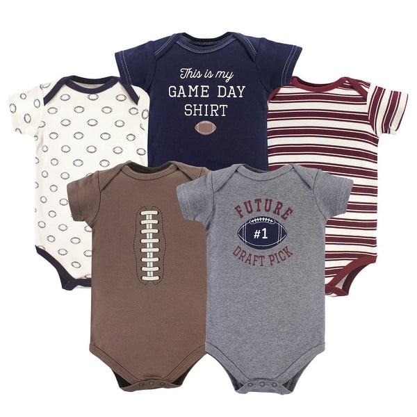 slide 1 of 1, Hudson Baby Infant Boy Cotton Bodysuits 5pk, Football 0-3 Months - Football