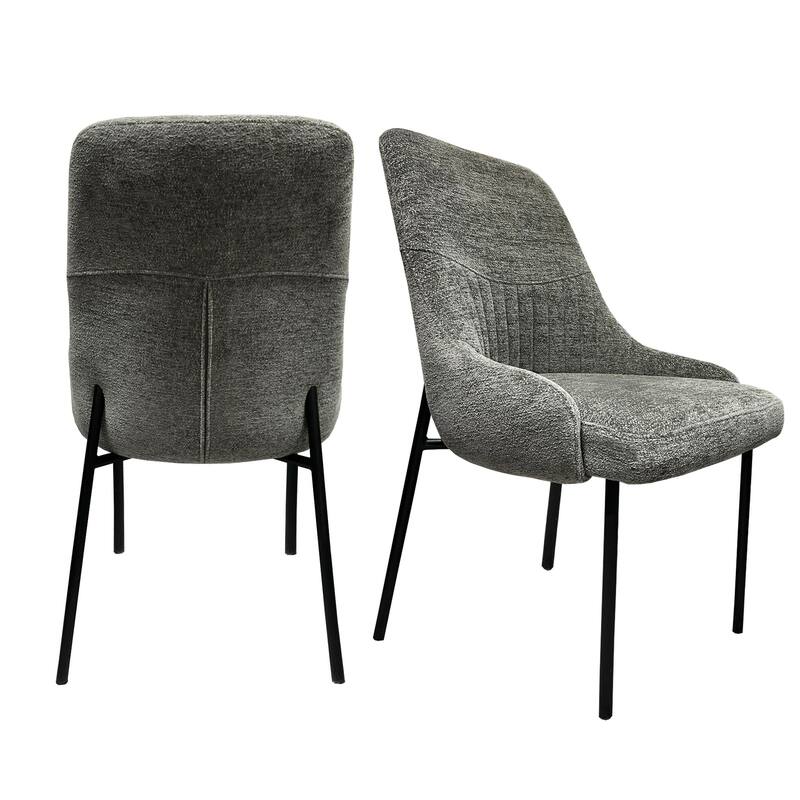 Upholstery Boucle Fabric Dining Side Chair Set of 2 - Dark Gray