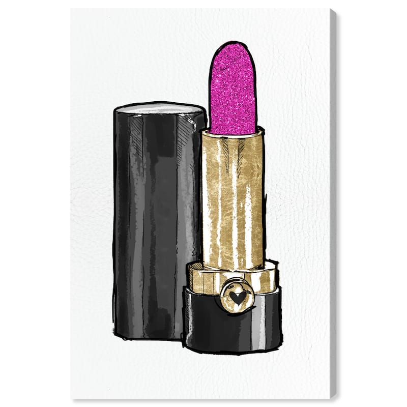 Wynwood Studio Canvas Fashion and Glam Very Pink Lipstick I Black and Hot Pink Glam Wall Art Canvas Print