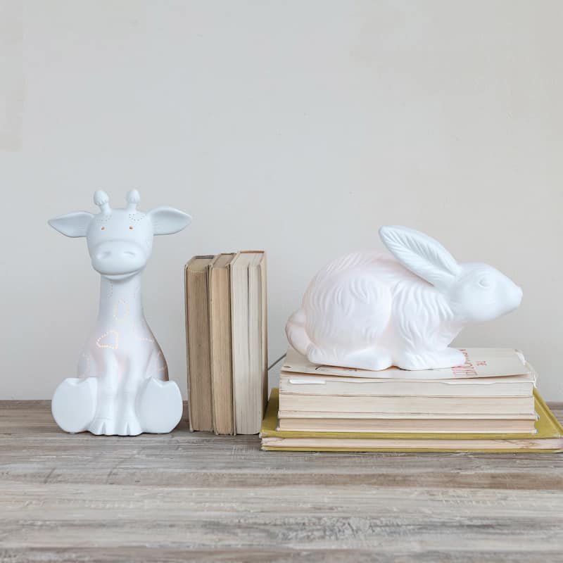 Stoneware Rabbit Shaped Lamp with Inline Switch, Bisque White - 11.5"L x 5.8"W x 7.3"H