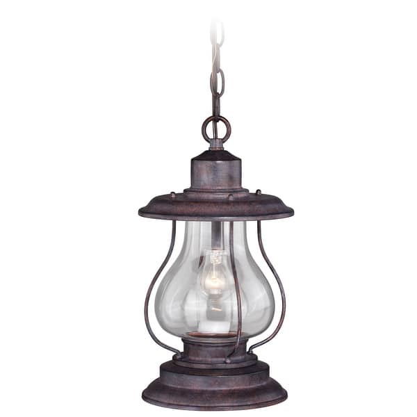slide 2 of 9, Dockside 1 Light Bronze Coastal Outdoor Lantern Pendant Clear Glass - 8-in W x 14.75-in H x 8-in D Weathered Patina - 8-in W x 14.75-in H x 8-in D