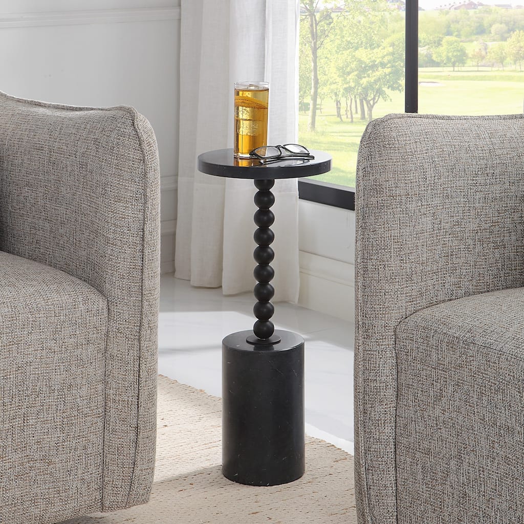 Beaded Marble Drink Table - 24" - Black