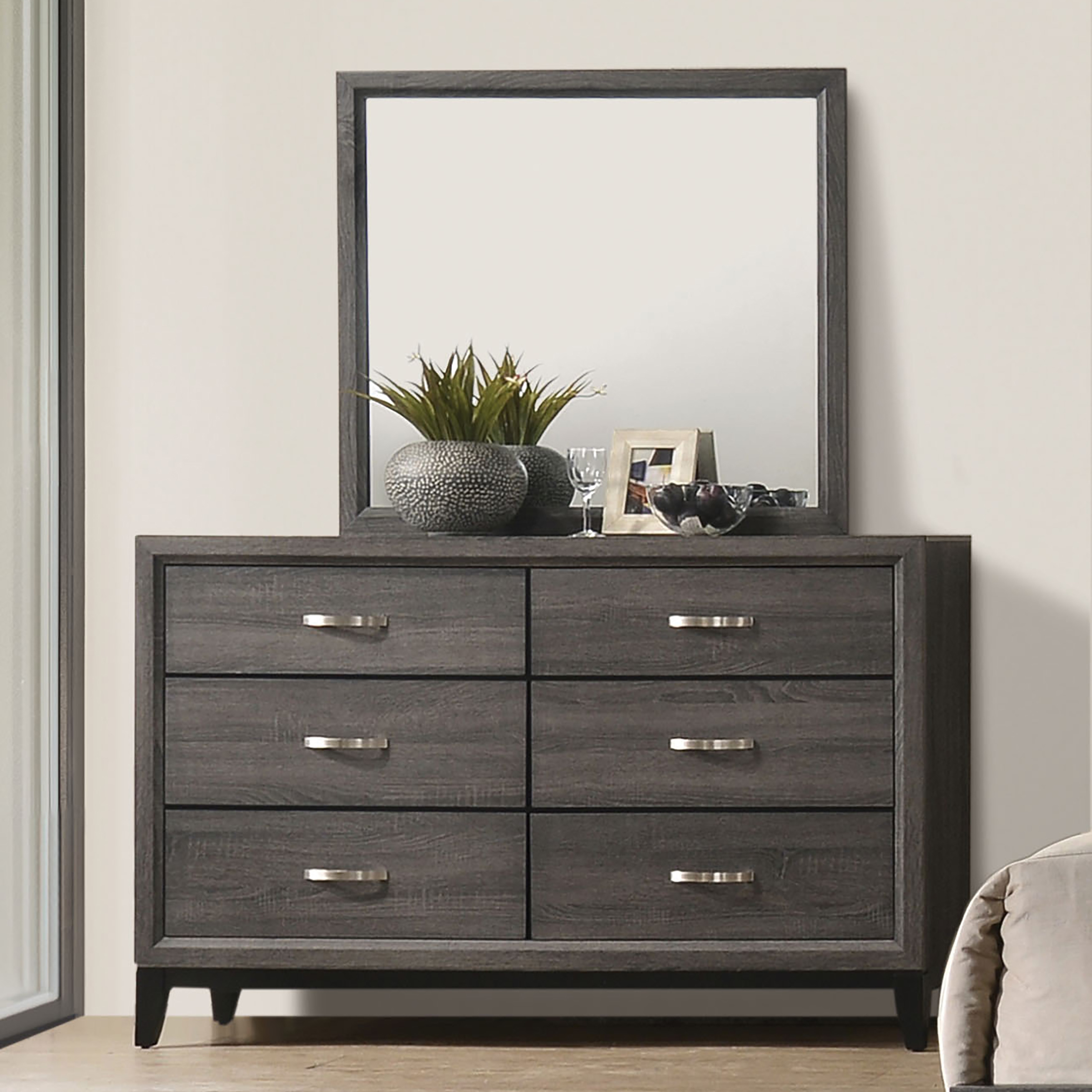 Furniture of America Lante Modern 2-Piece 6-Drawer Dresser and Mirror Set